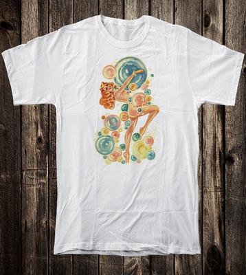 Retro Pinup Girl T-Shirt Vintage Mid Century Kunst Bubble Burlesque
