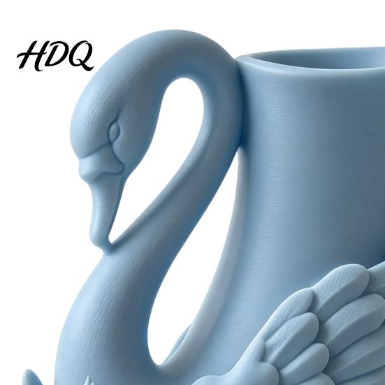 Decorative Water Plant Carving 3D Printed Swan Vase with Lotus Relief Elegant Flower Vase Desktop Romantic Bedroom Accessories Organizer for Living