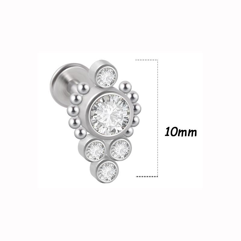 Titanium Steel 1.2 Gauge Crystal Cluster Triangle Lip & Ear Piercing Ring