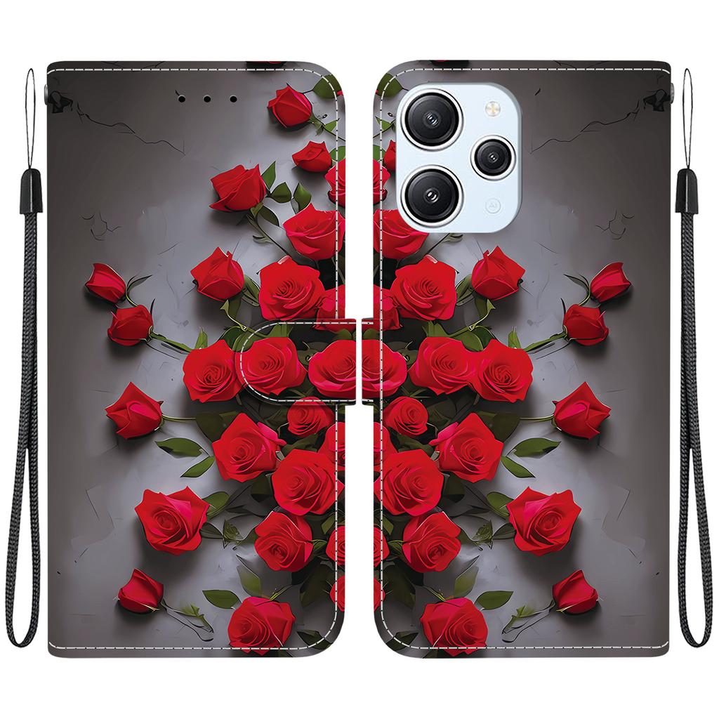 Handmade PU Leather Flip Case for Xiaomi Poco M6 Pro/ Redmi Note 12R Anti-Slip Shockproof Cover with Wrist Strap & Heart/Rose Cat Designs