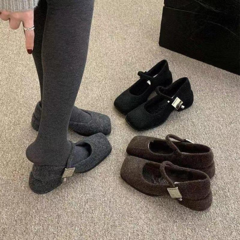 Winter New Korean Women Mary Jane Shoes French Luxury Retro Design High-heeled Plush Shoes Women's Chunky Heel Dress Shoes