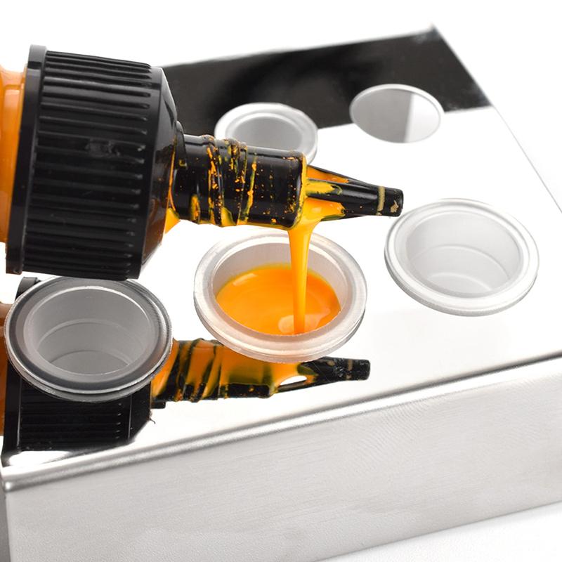 7 Löcher Edelstahl Rechteck Tattoo Tintenbecher Halter Ständer Pigmentbecher Rack