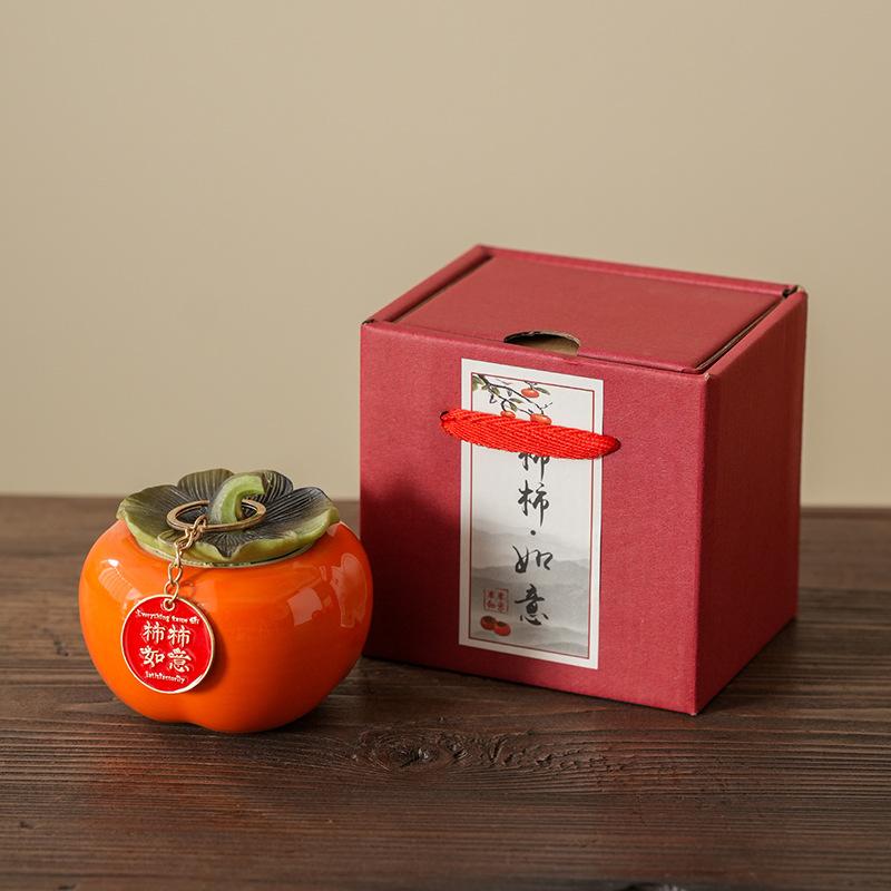 Persimmon tea can ceramic seal Ruyixi candy can packaging box small creative jar wedding gift
