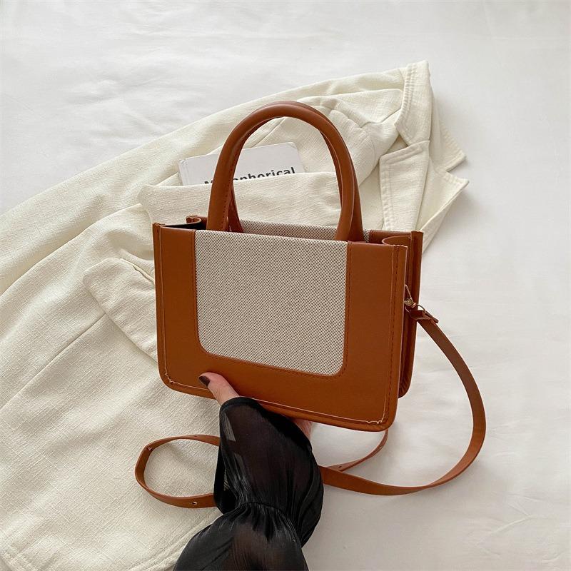 Summer niche design splicing handbag women's fashion versatile shoulder messenger bag contrasting color small square bag