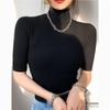 Fashion Short Sleeve Casual White T-shirt for Women Summer Half High Neck Slim Base T Shirt Female Casual Elegant Office Lady Tee Tops 24081