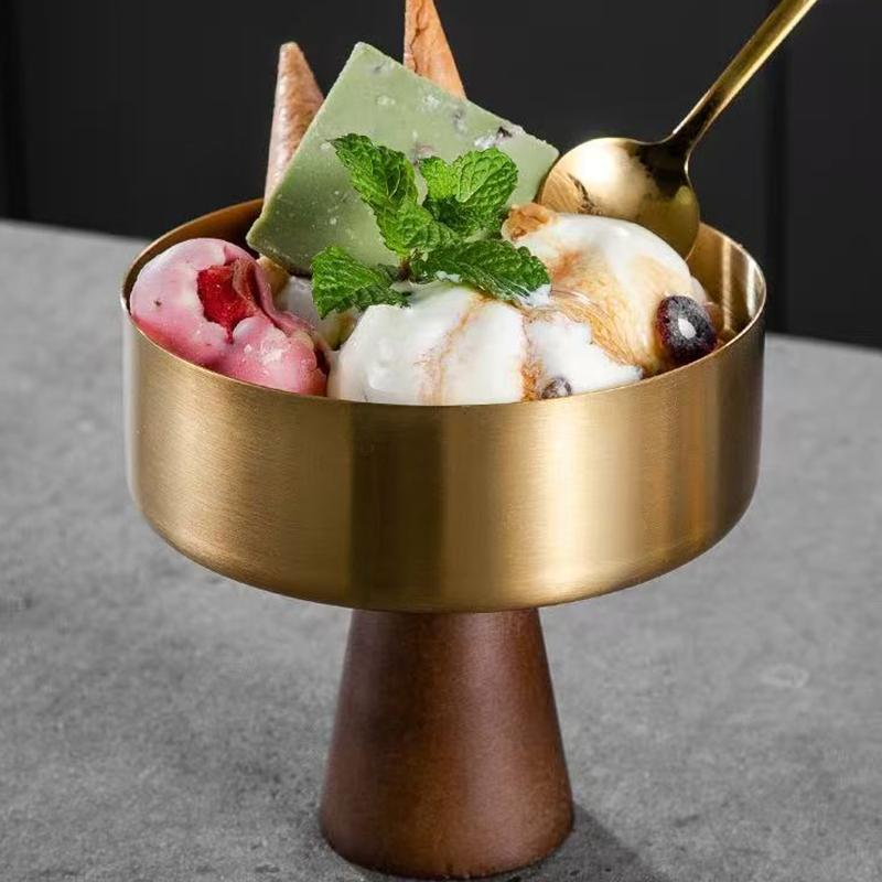 1Pc Dessert Cup Cafe Fruit Easy To Clean Ice Cream Bowl Hotel High Footed Stainless Steel Pudding