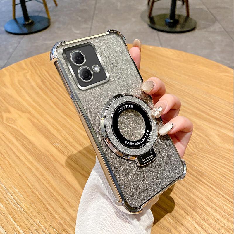 G10 G20 G30 Glitter Phone Case For Motorola Moto G10 G20 G30 G84 G54 G82 5G G52 G71S Soft Plating Shockproof Holder Ring Cover