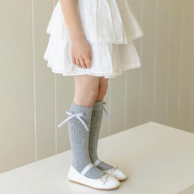 1 Pair Children Socks High School Long Tube Solid Color Stockings Princess Style Bow Decor Calf Socks Spring Autumn Wear