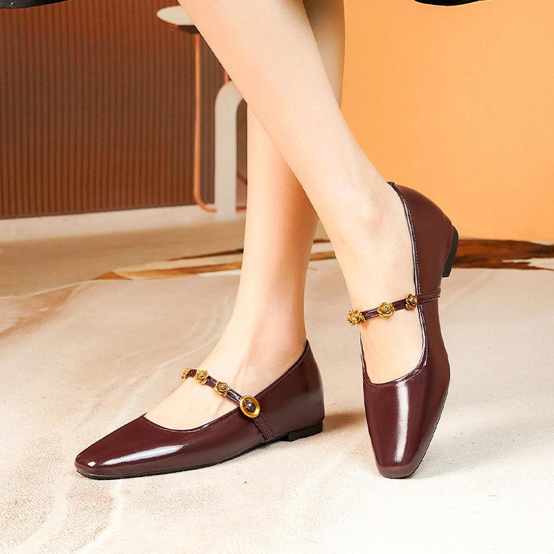 Shallow Single Shoes Women's Summer One-word Buckle Inner Height Increase Women's Shoes 2025 Spring and Autumn New Comfortable Flat Mary Jane Shoes