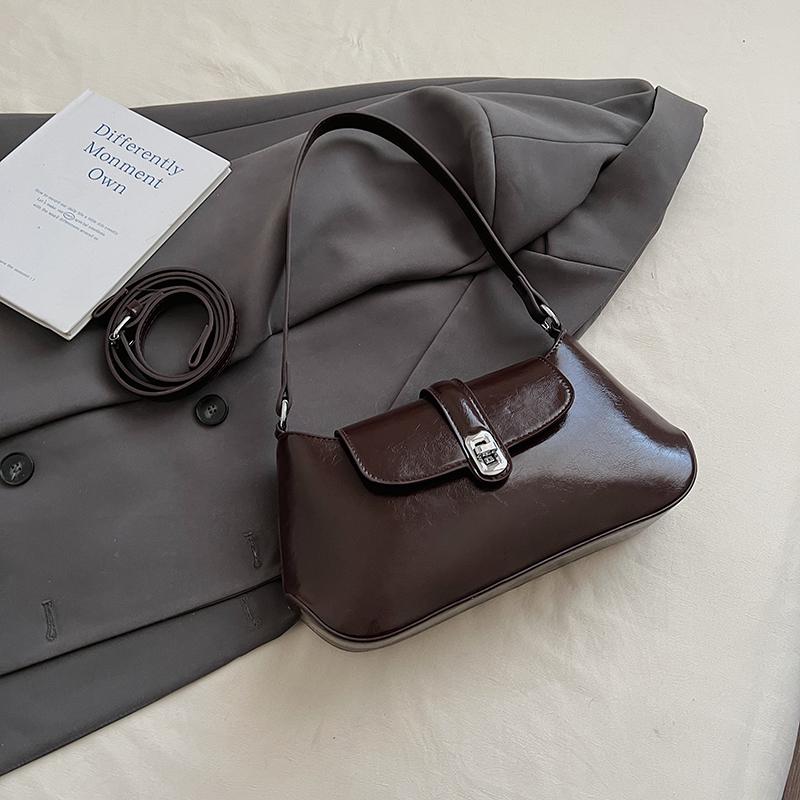 

Flap Shape Underarm Shoulder Bags For Women Turn Lock Solid Color PU Leather Cross Body Bag 2026 Latest Designer Handbags Luxury 30x15x7cm кофейный