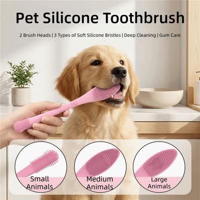 Silicone Soft Bristle Pet Toothbrush Dual-head Design Easy Grip Pet Dental Cleaning Tool 360 ° Cleaning