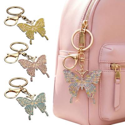 Keychain Pendant Sparkling Rhinestones Butterfly Charm Key Chain with Lobster Clasp Electroplated Key Holder Bag Accessory