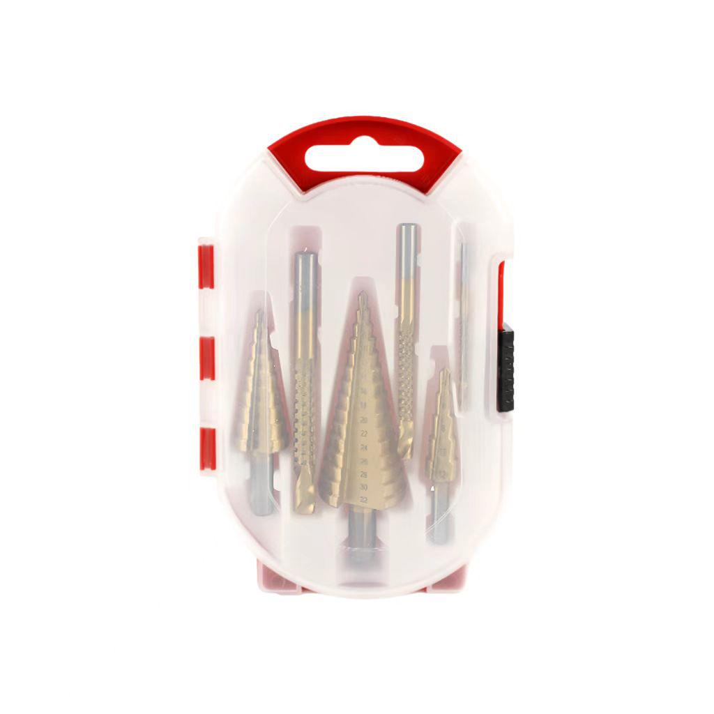 6-Piece Titanium Coated Serrated Step Drill Bit Set - Rustproof, Durable, High-Efficiency Twist Hole Opener.