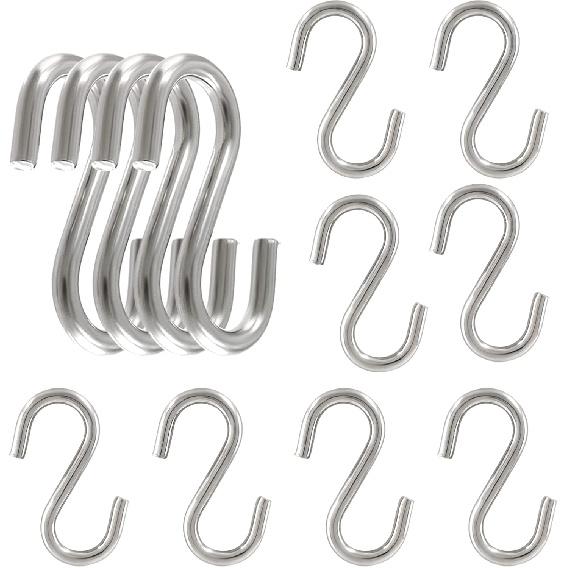 12pcs 304 Stainless Steel S Hooks, 0.08'' / 2mm. Metal S Shaped Hooks Heavy Duty Hangers Hanging Hooks for Hanging Pots Plants Cups Clothes Keys Caps