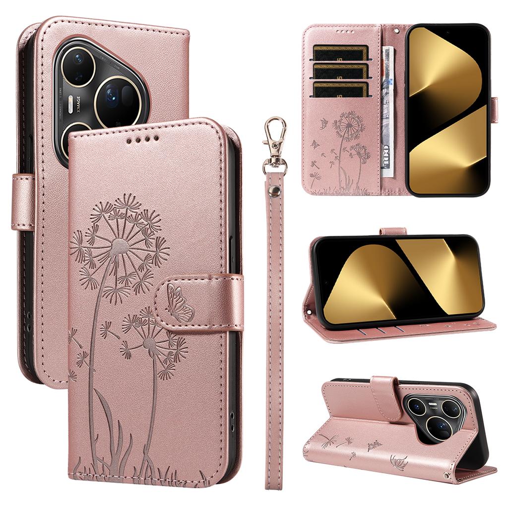 For Huawei Pura 80 Ultra Leather Wallet Case with Strap Dandelion Imprint Phone Stand Cover