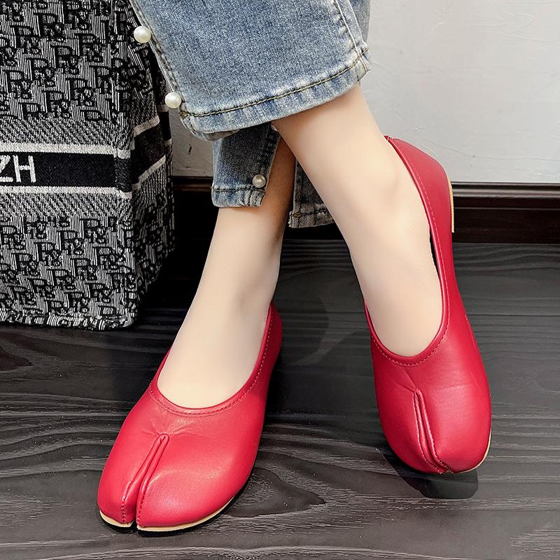 Ninja Shoes Woman Microfiber Leather Comfy Flats Split Toe Slippers Soft Bottom Loafers Brief Ladies Moccasins 2026