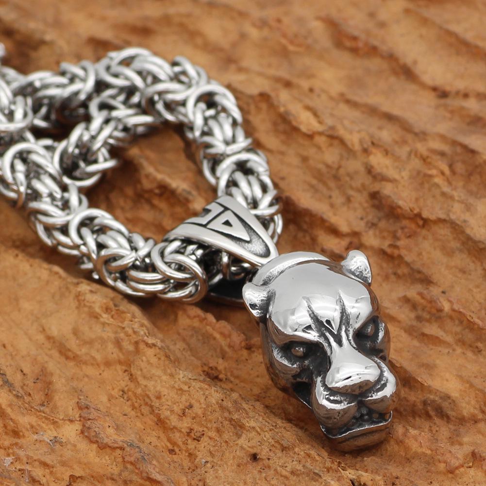 Stainless Steel Viking Wolf Head Pendant Necklace - Norse Mythology Amulet for Men and Women