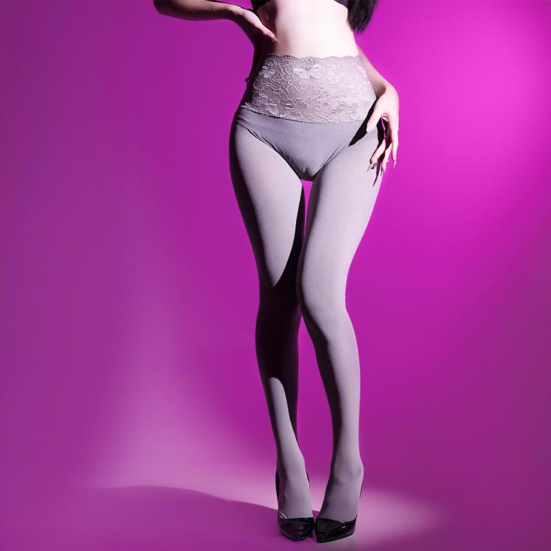 Meia-calça de Veludo Sem Costura com Renda na Cintura e Cavilha Profunda Outono Inverno 10 Espessura Quente Alta Elasticidade Meias para Pernas