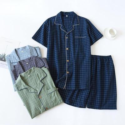 Couple's Summer Pajama Set: Women's Plaid Cotton Short Sleeve & Shorts, Men's Casual Plus Size Homewear