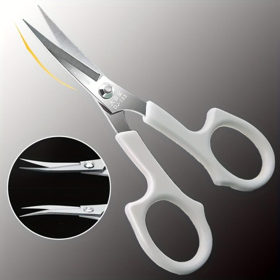 1pc Ergonomic White Handled Stainless Steel Embroidery Scissors | Bent Tip for Precision Cutting, Ideal for Sewing and Crafting Accessories