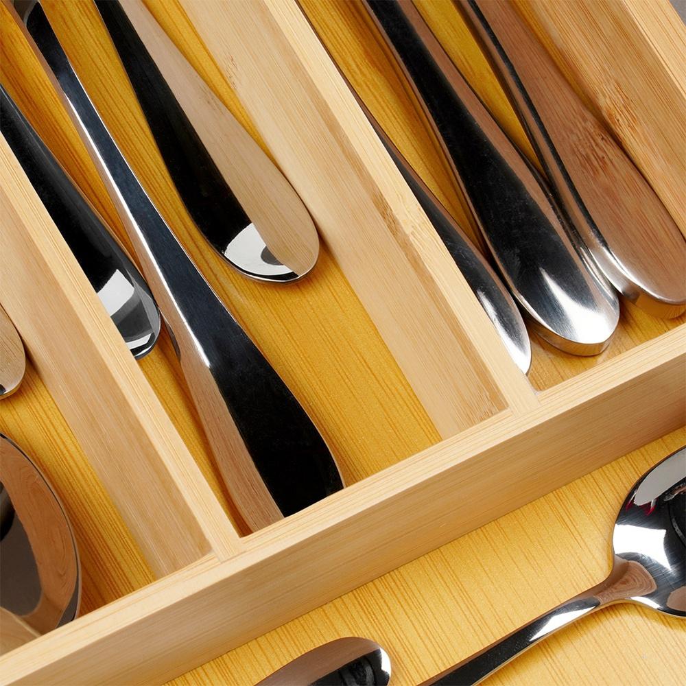 Bamboo Cutlery Insert Kitchen Utensils Organizer Drawer Container