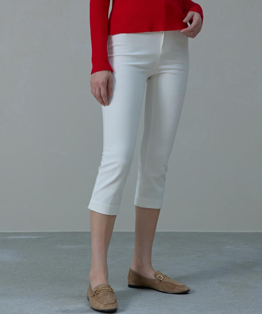 Aheule [Fleece] Slen Slim Fleece Span Cropped Capri Pants_White