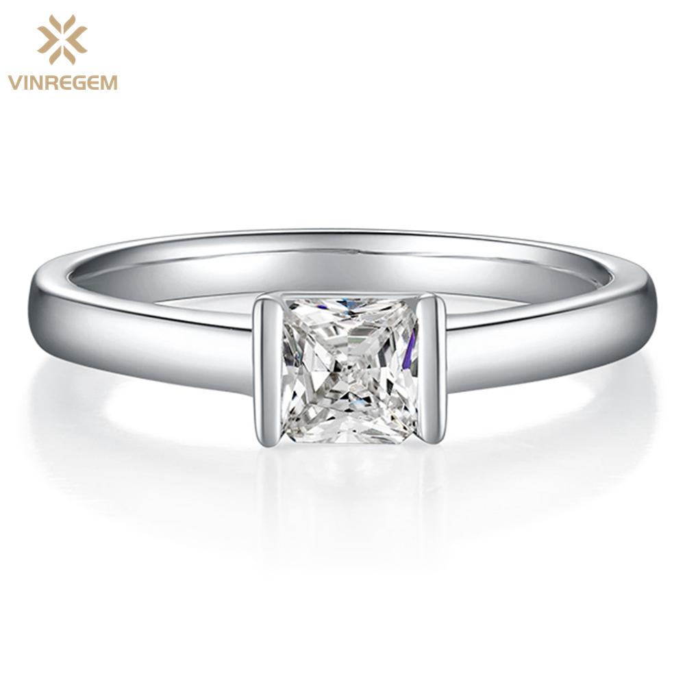 

Vinregem, 100% стерлинговое серебро 925 пробы, 3EX VVS1 D, цвет 0,5 карата, огранка Ашер, 4,5 мм, настоящее кольцо с муассанитом и бриллиантами, тонкое кольцо для женщин, ювелирные изделия, подарки на помолвку
