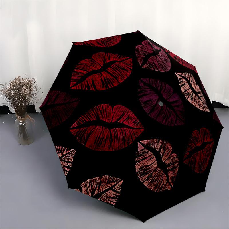 1pc Lips Kisses Automatic Open/close Folding Compact Umbrella, 8-Rib Sturdy Canopy, Lightweight Portable, Everyday Use, Gift, Outdoor Umbrella, Travel