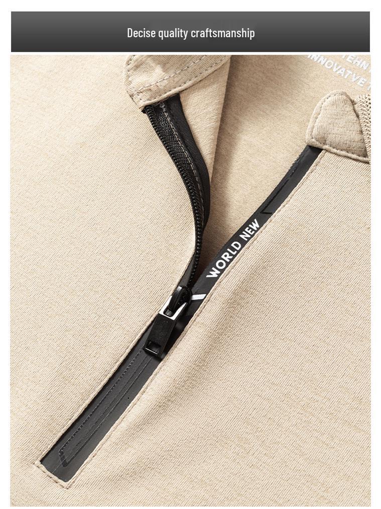 2026 Men's Cool Drape Zipper Polo - Short Sleeve, Elastic, Versatile Lapel T-shirt for Middle-aged & Young.