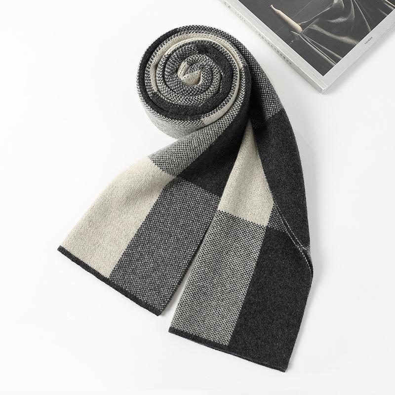 2025 Winter Light Luxury 100% Pure Cashmere Scarf Men's Autumn and Winter Thickened Warm Plaid Scarf Gift Box