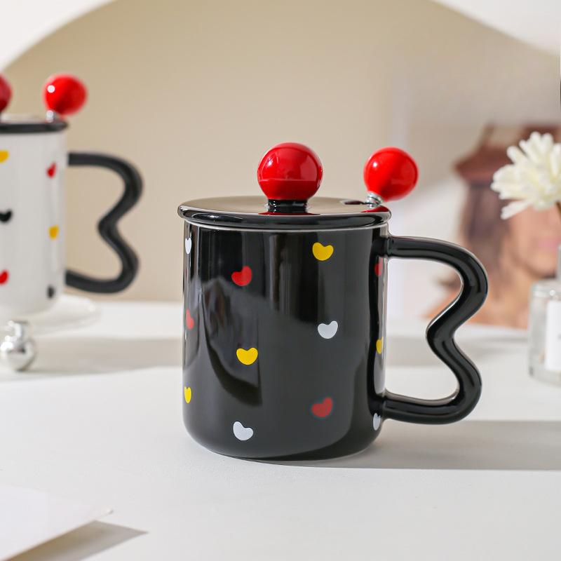 Nordic Ceramic Water Cup Creative Household Mug Couple Cup Coffee Cup with Lid Spoon To Give Friends Gift