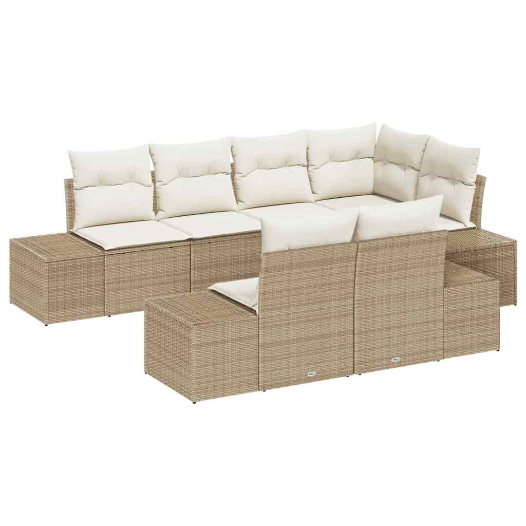 Garden Sofa Set with Cushions 7 Pcs Beige and Cream Poly Rattan