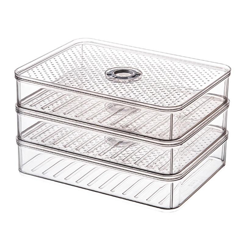 Stackable Dumpling Food Containers Clear Refrigerator Organizer with Lids Food Storage Box for Kitchen Fridge Non-stick