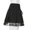 2023 Women High Waist A-Line Mini Skirt Lace Decoration Pleated Printed Punk Style Black Dress Club Party Wear Hot