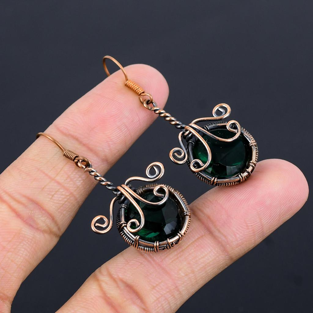 Green Tourmaline Gemstone Jewelry, 999 Copper Wire Wrapped Earring, Amazing Tourmaline Earring, Handmade Designer Jewelry For Women