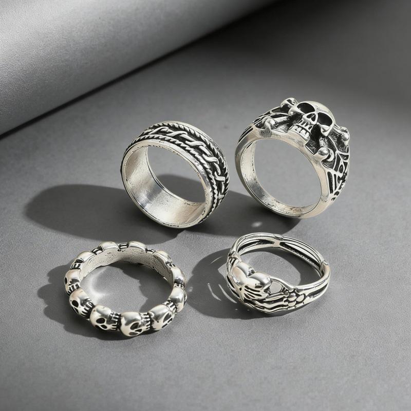 Retro Punk Skull Hollow Out Unisex Stackable Ring - European & American Style