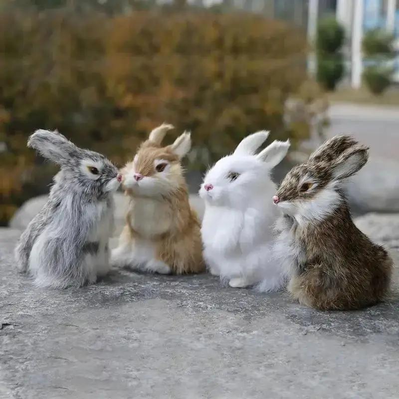 14CM Simulated Rabbit Animal Model Rabbit Home Decoration Crafts Animal Fake Rabbit Fur Handicrafts Gifts Figurines Miniatures