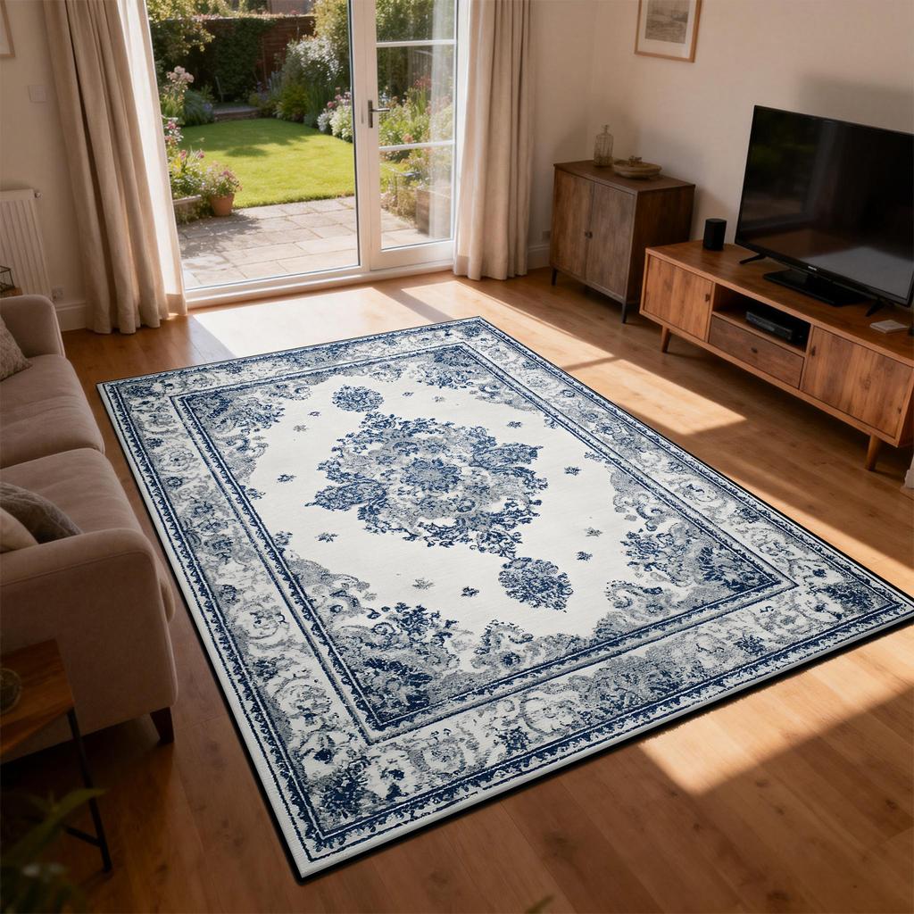 Persian Blue White Carpet Ethnic Style Living Room Decoration Sofa Rug Short Velvet Easy Clean Bedroom Parlor Floor Mat Non-slip