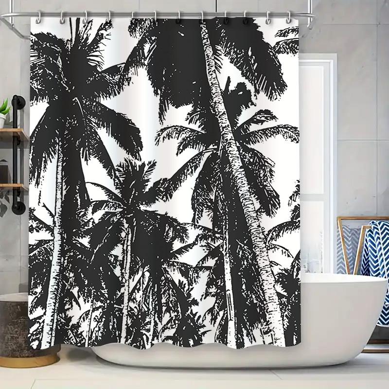 

Modern Palm Tree Shower Curtain Black White Bath Decor Printed Polyester Fabric For Bathroom Decoration With Rod Pocket 72 X 84 W60H190(CM)-1 Pcs