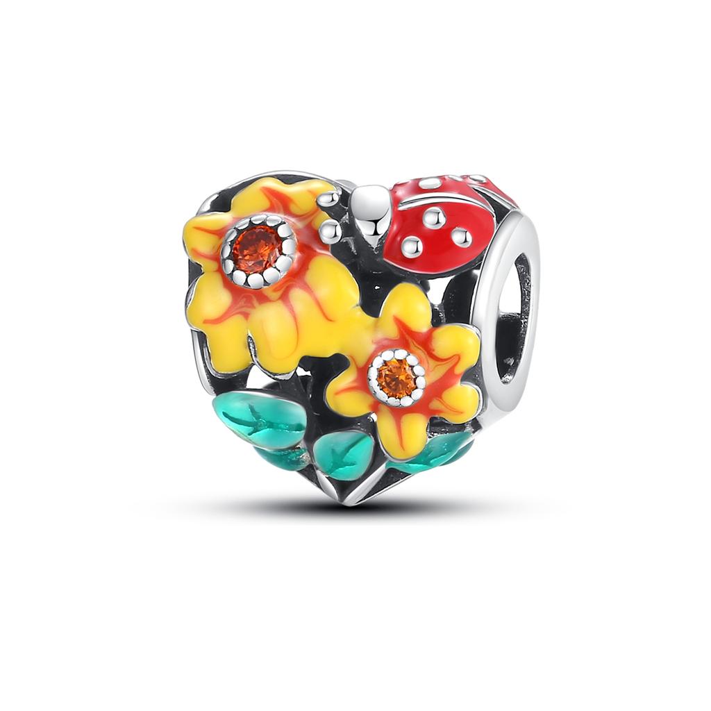 New Copper Golden Sunflowers Heart Charms Beads Fit Original Bracelets Necklace Party Diy Jewelry
