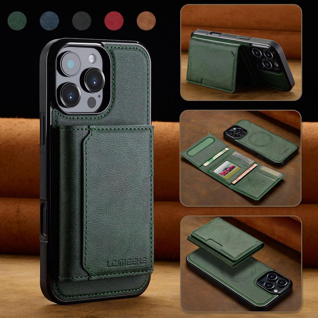 Compatible with iPhone 17 Pro magnetic card holder, 16 Plus protective case, 15 Max Apple two-in-one detachable phone case
