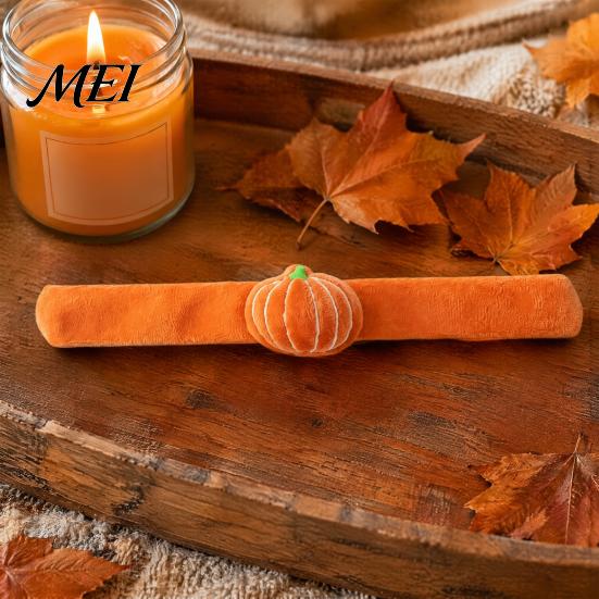 Spooky Costume Accessories for Adults 2 Pcs Halloween Slap Bracelets, Plush Pumpkin, Bat, Ghost, Black Cat Soft Fabric Snap Wristbands Bands