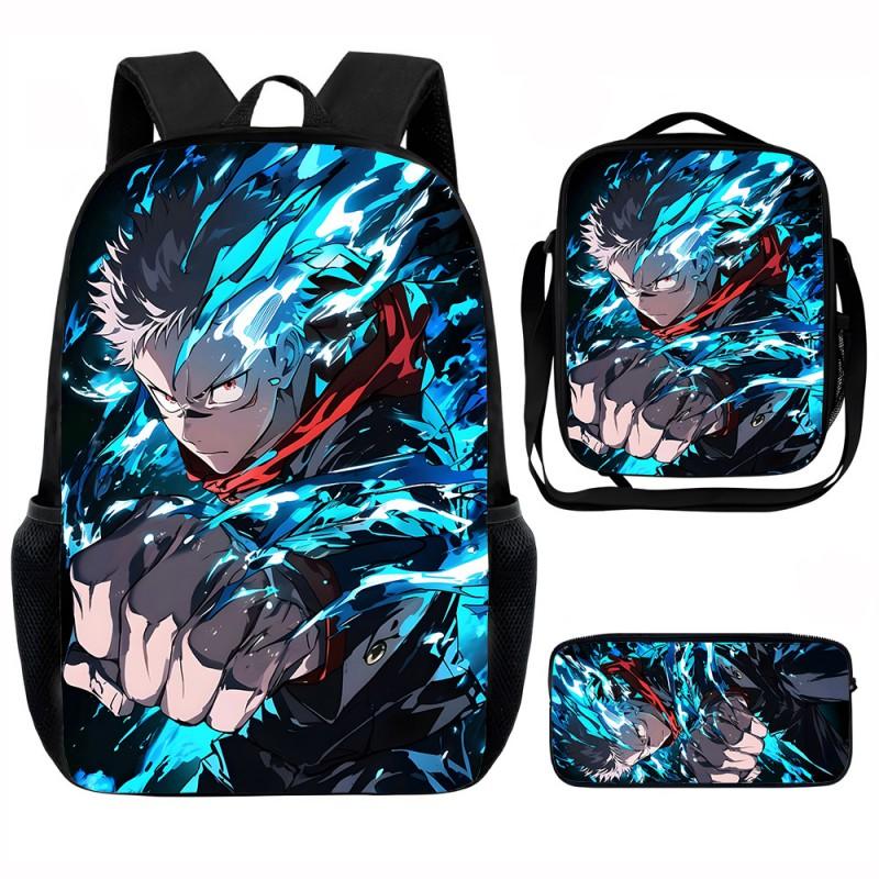 Set Zaino Scolastico Cartone Animato Anime Bambini Leggero Ergonomico Borsa a Spalla Doppia Con Portapranzo Astuccio Tessuto Oxford
