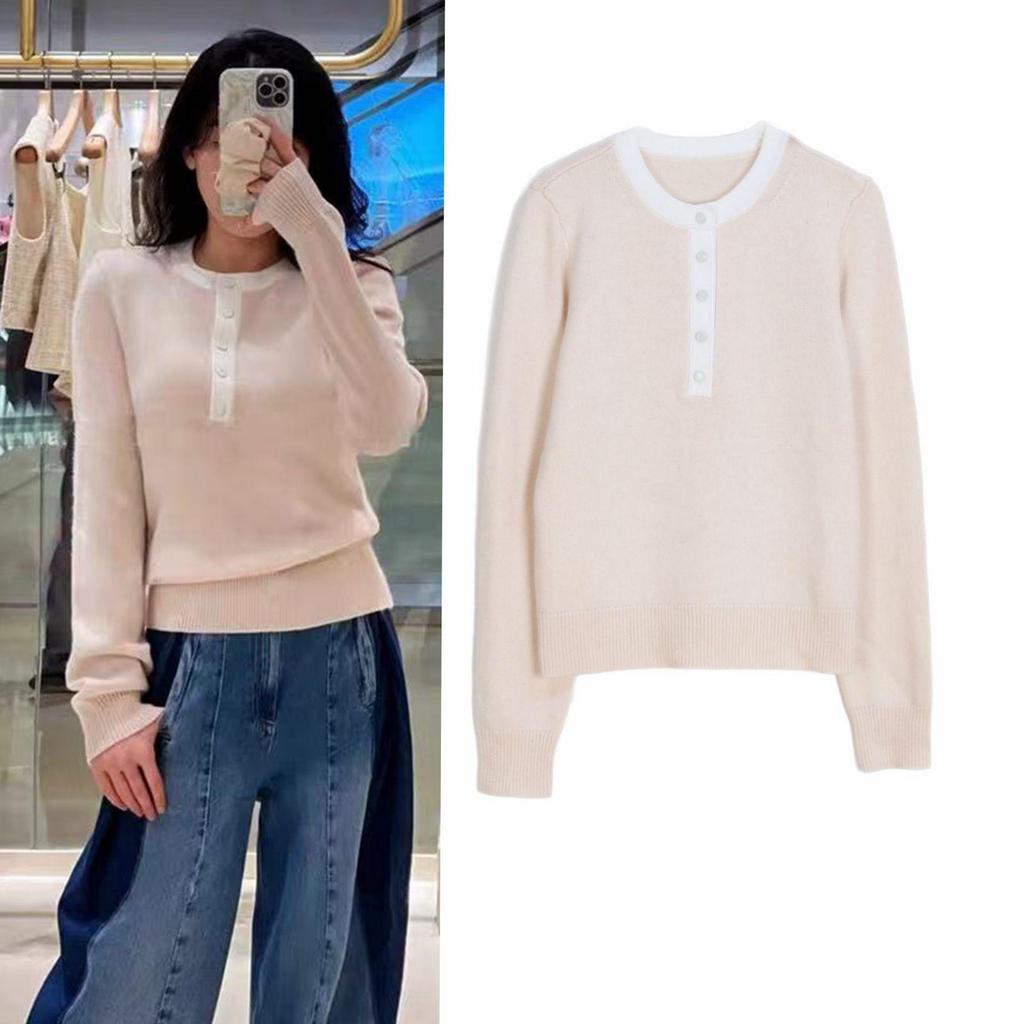 S Family French Chic Long Sleeve Knit Top: Minimalist Spring/Autumn Round Neck Shirt