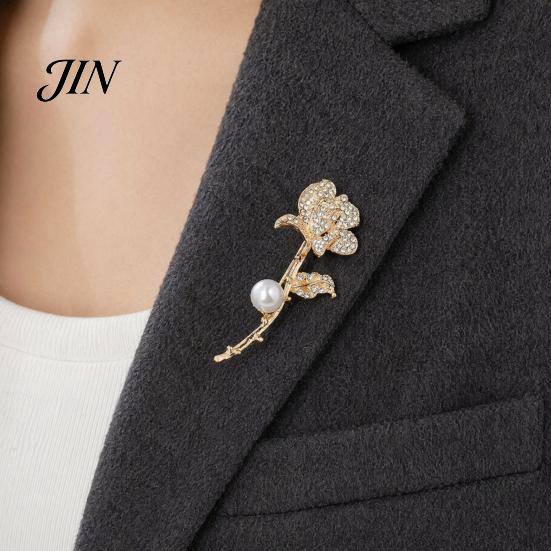 Non-fading Flower Pin Faux Pearl Rhinestone Rose Brooch, Retro Lapel Clip, Oxidation Resistant Brooch Sweater Cardigan Coat Suit Scarf Decor,