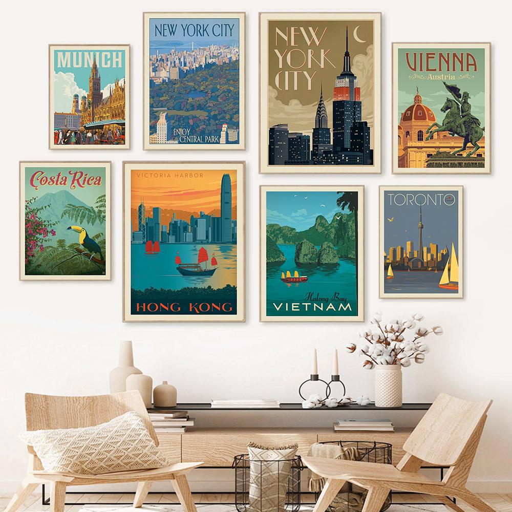World City Landmark Painting Art Posters Florence Shang Hai Manhattan New York Paris Arc de Triomphe Home Eecor for Living Room