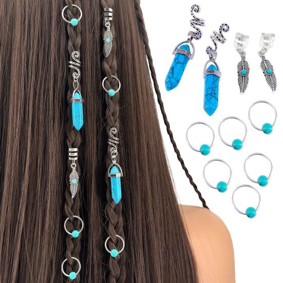 10Pcs Braid Hair Buckles, Feather Style Dreadlocks Hair Accessories, Alloy Open Design Braid Hair Clips for Thin Thick Multi-Strand Braids