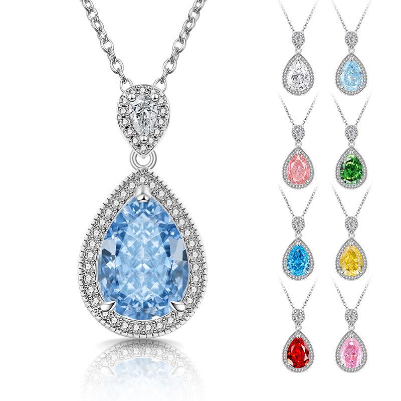 Fashionable Waterdrop Necklace High Carbon Diamond Zircon Ice Cut Necklace for Female Clavicle Chain Engagement Gift