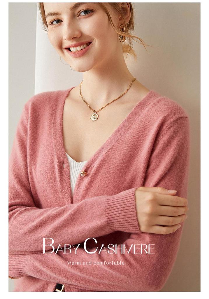 Women's V-Neck Cashmere Cardigan – Thin, Loose, Casual Knit Sweater for Autumn/Winter