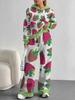 European, American autumn and winter blue splicing flower casual long-sleeved suit women's hooded sweater trousers two-piece set